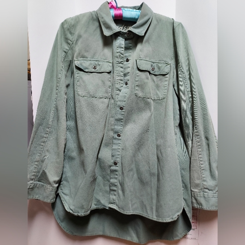 Madewell Women's Tomboy Button Up Long Sleeve Shirt Medium Cotton Khaki Green